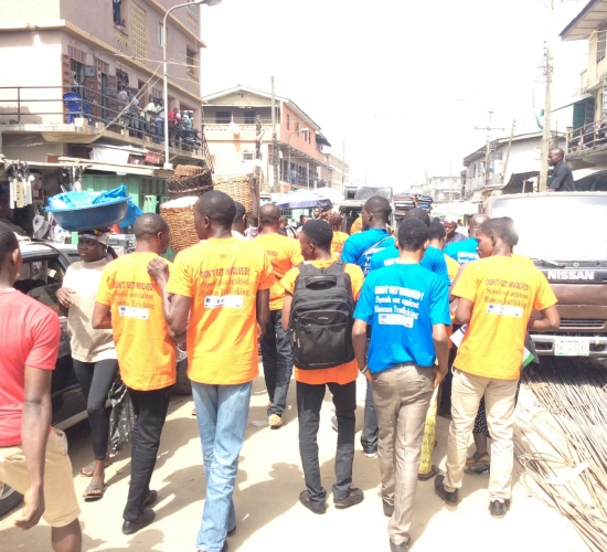 WOCONs Team dancing round Oyingbo Market at the Market Outreach
